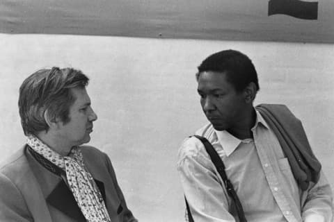 Ben Vautier and Henry Martin (Photo: Berty Skuber, 1985)
